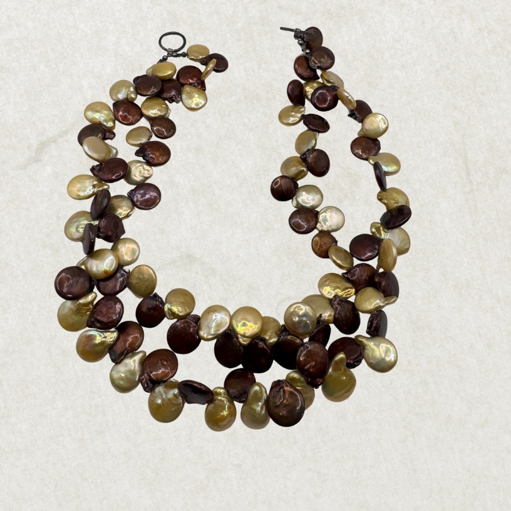 Double Strand Brown Mother of Pearl Shell Nugget Necklace